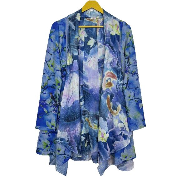 Soft Surroundings Floral Asymmetric Oversized Muse Kimono Topper XS Sheer Knit - Picture 1 of 8